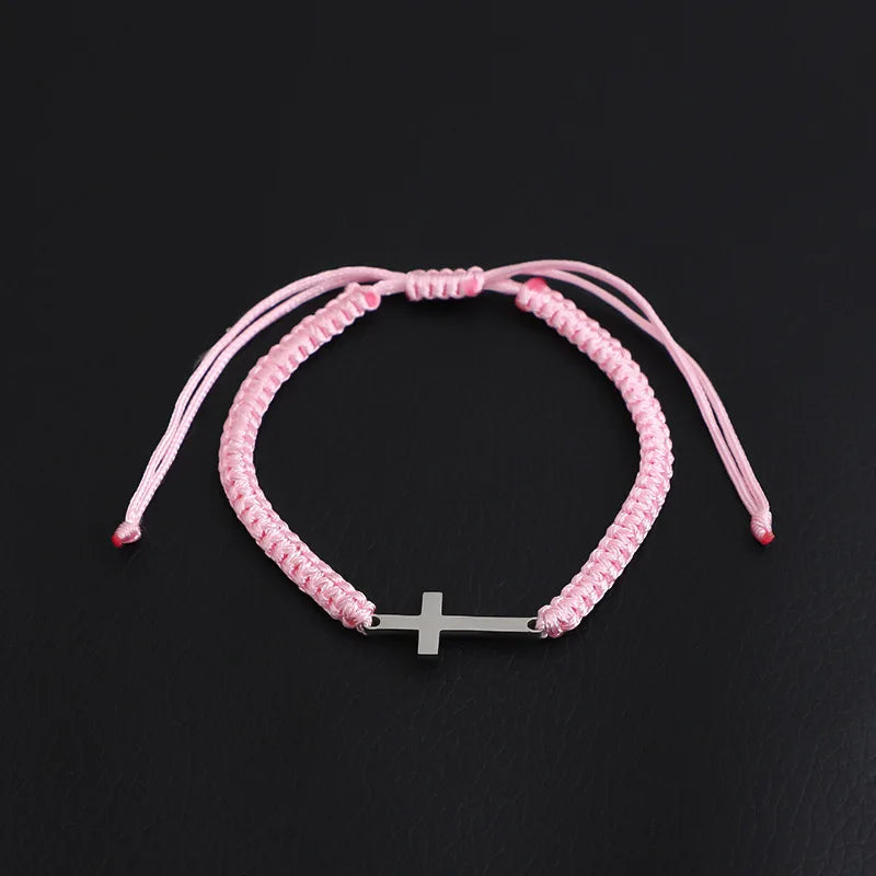 UILZ Creative Personality Stainless Steel Cross Hand-woven Adjustable Colored String Couple Versatile Bracelet