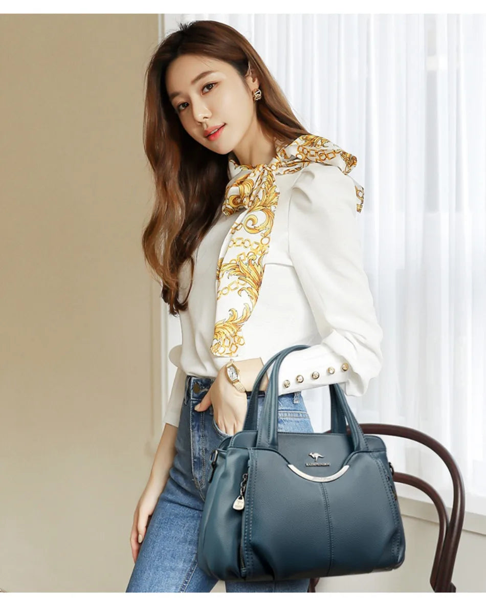 Luxury Soft Leather Handbag - Designer Crossbody Tote Bag 2024