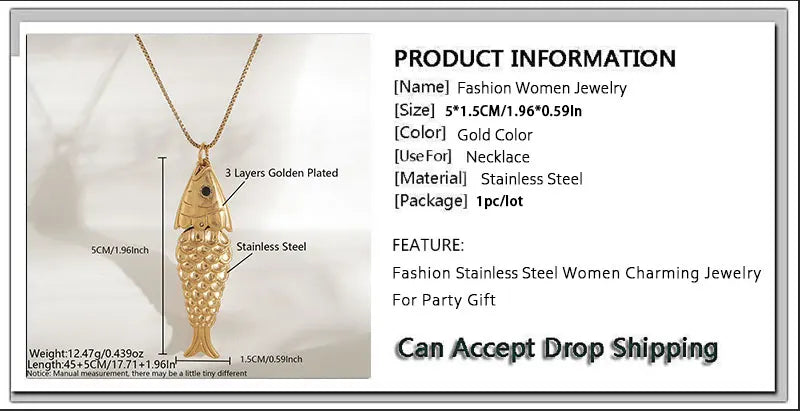 1/2pcs/Lot Cute Stainless Steel Gold Plated Small Fish Pendant Necklace for Women New Waterproof Beach Party Jewelry Summer Gift