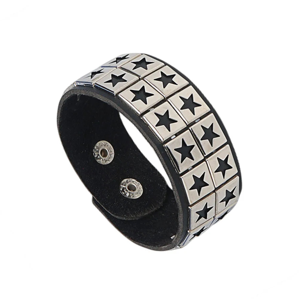 2024 Punk Dark PU Bracelet For Women Men Hip Hop Rock Chain Multi Layered Bracelet Trend Retro Gothic Jewelry Dancer Accessories