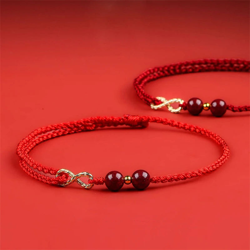 Lucky Red Thread Bracelet Men Women Tibetan Buddhist Lotus Infinity Cinnabar Beads Handmade Braided Rope Bracelets Party Jewelry