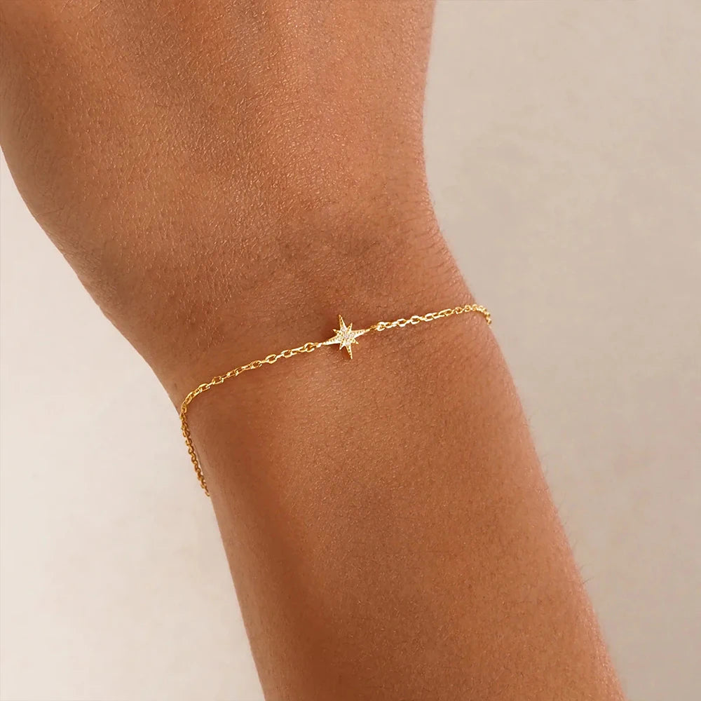 CANNER European American Style Eight-Pointed Star Zircon Bracelet S925 Sterling Silver Personality Simple Versatile Bracelet
