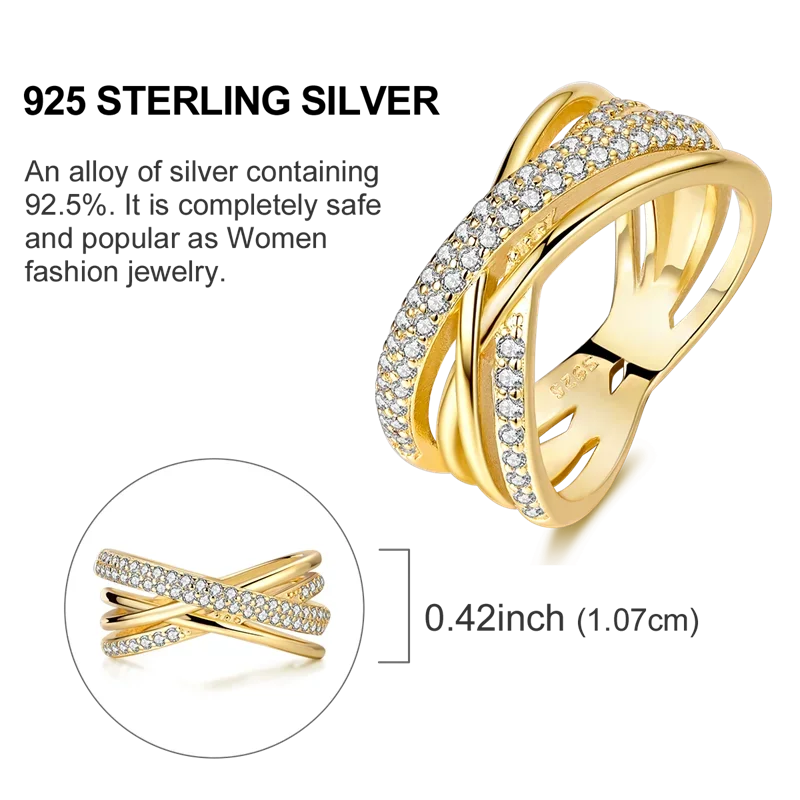 925 Sterling Silver Love Ring - Gold Sparkling Wedding Engagement