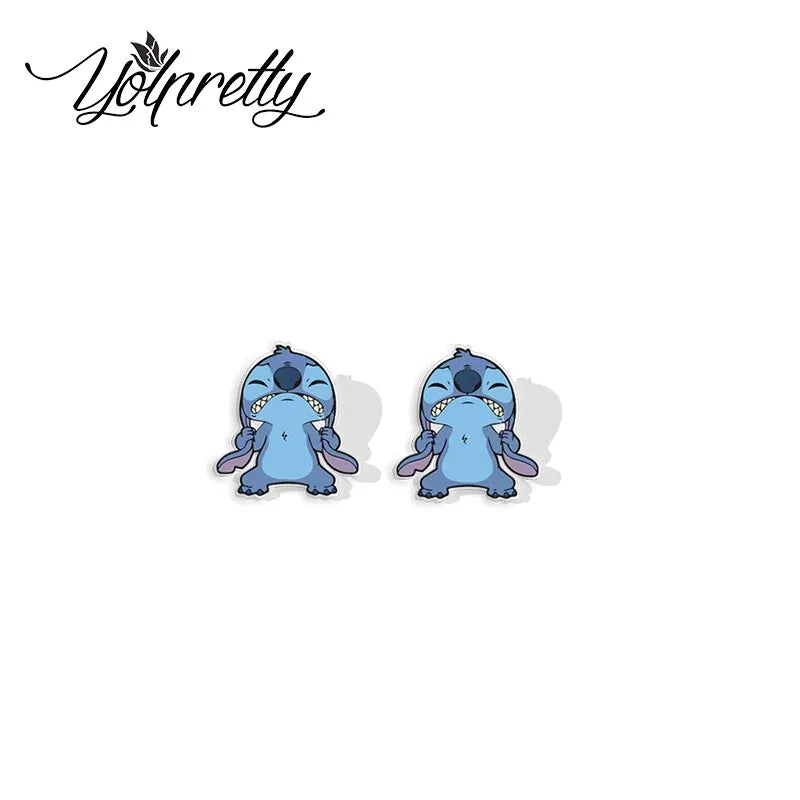 2024 New Cartoon Lovely Stitch Baby Cute Blue Alien Animals Epoxy Handcraft Acrylic Stud Earrings