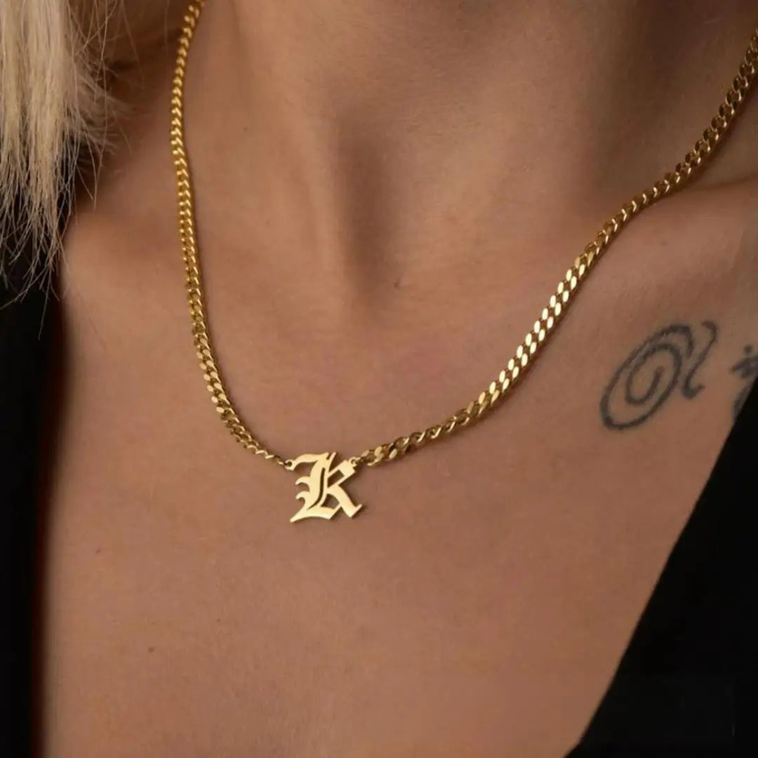 Custom Initials Necklace, Gold - Plated Personalized Pendant, Stainless Steel Chain, Trendy Letter Jewelry for Women, Ideal Gift