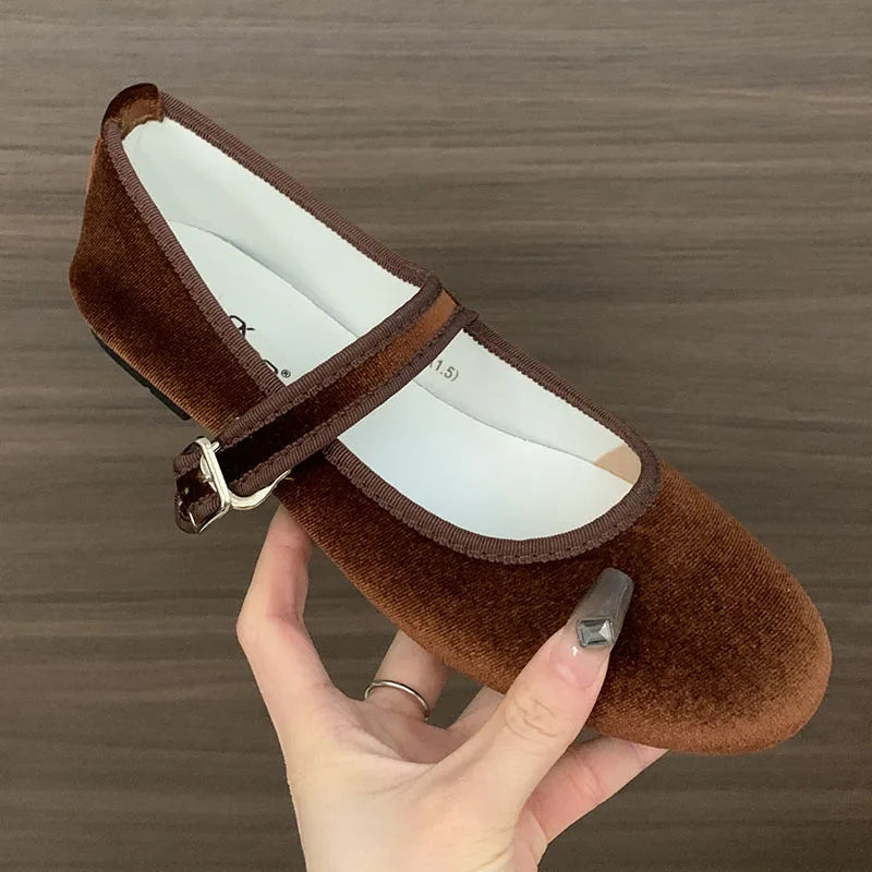 Silk Mary Jane Flats - Buckle Strap Office Lady Shoes Women