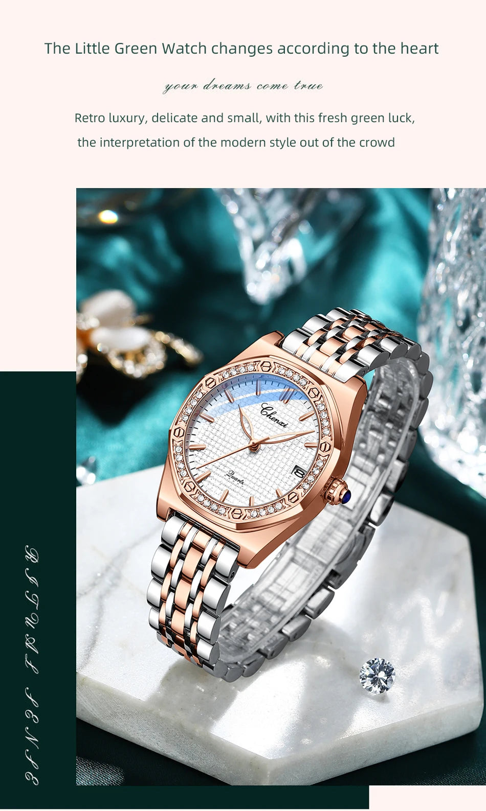 CHENXI Quartz Movement Woman Watch Simple Elegant Luxury Rose Gold Steel and Leather Strap Waterproof Ladies Dress Wristwatch