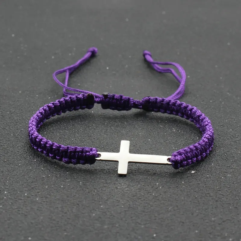 UILZ Creative Personality Stainless Steel Cross Hand-woven Adjustable Colored String Couple Versatile Bracelet