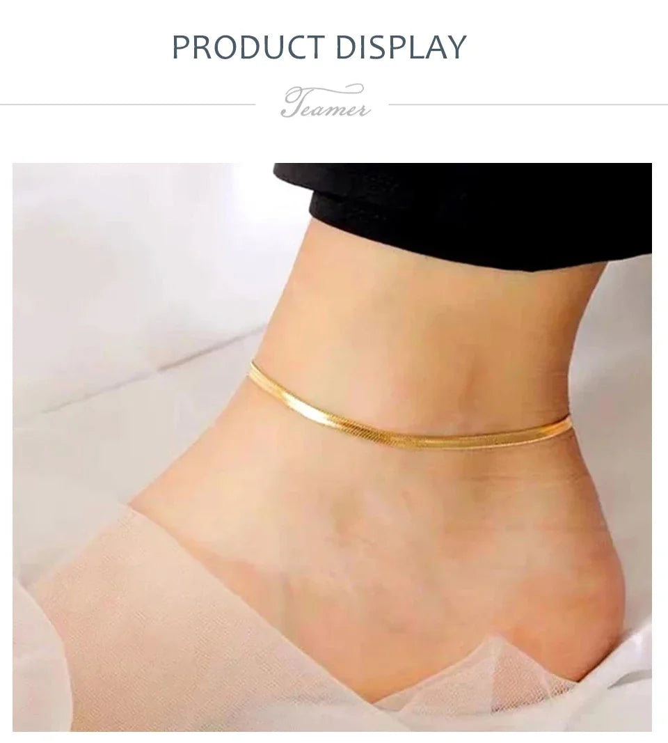 Teamer Snake Chain Anklet 3MM Stainless Steel Adjustable Chain Anklet Gifts for Women Girls Beach Jewelry Accessories Wholesale
