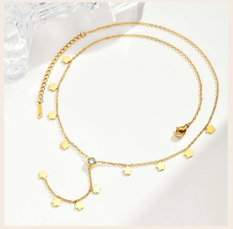Flower Drop Necklace - Stainless Steel Y Shape Layered Floral Jewelry