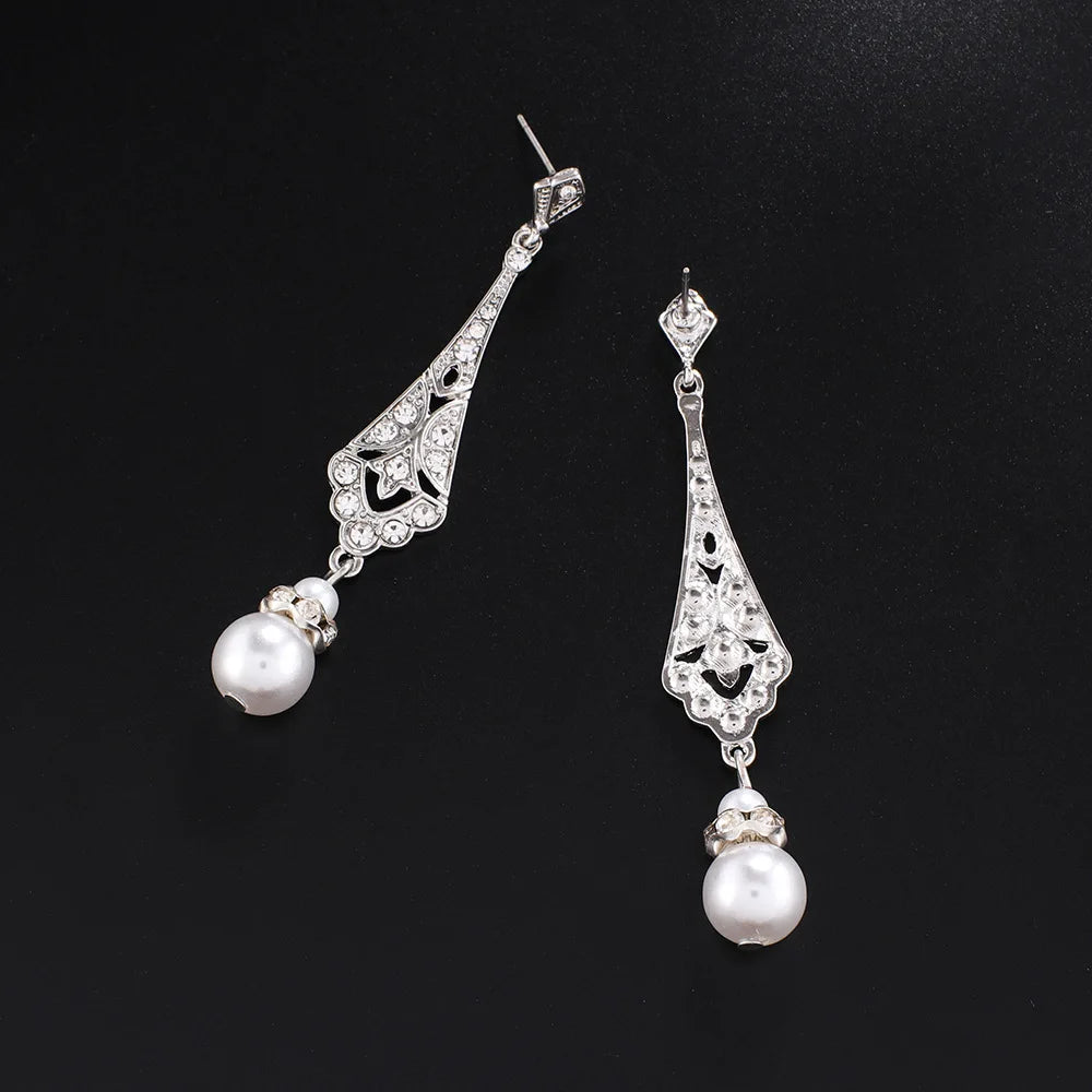 1920s Flapper Earrings 20s Art Deco Great Gatsby Earring Drop Rhinestone Jewelry Accessories Vintage Party Dangle Pearl Earrings