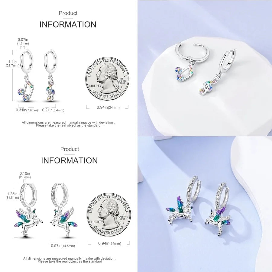 Unicorn Earrings 925 Sterling Silver Original Zircon Elephant Feather Dog Cat Blue Star Small Earrings For Women Jewelry Gift