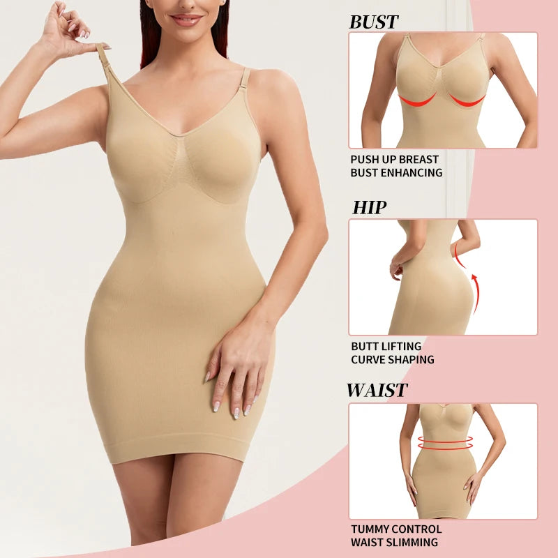 Full Slip Shapewear - V Neck Bodycon Compression Body Shaper