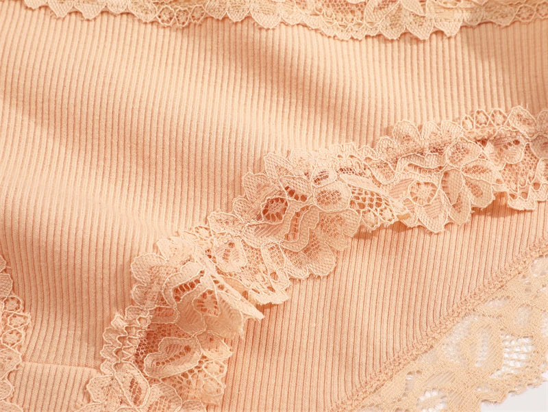 3PCS/Set Cotton Lace Underwear for Women Sexy Ribbed Floral Panties Comfortable Low-Waist Briefs Female Solid Comfort Lingerie