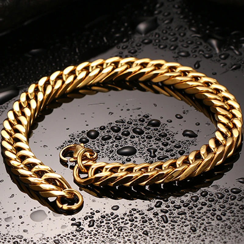 Vnox Men's Stainless Steel 7/8/9/10/12/15MM Link Chain Miami Cuban Bracelets for Male Boys Jewelry, 19cm/21.5cm, Gift for Dad