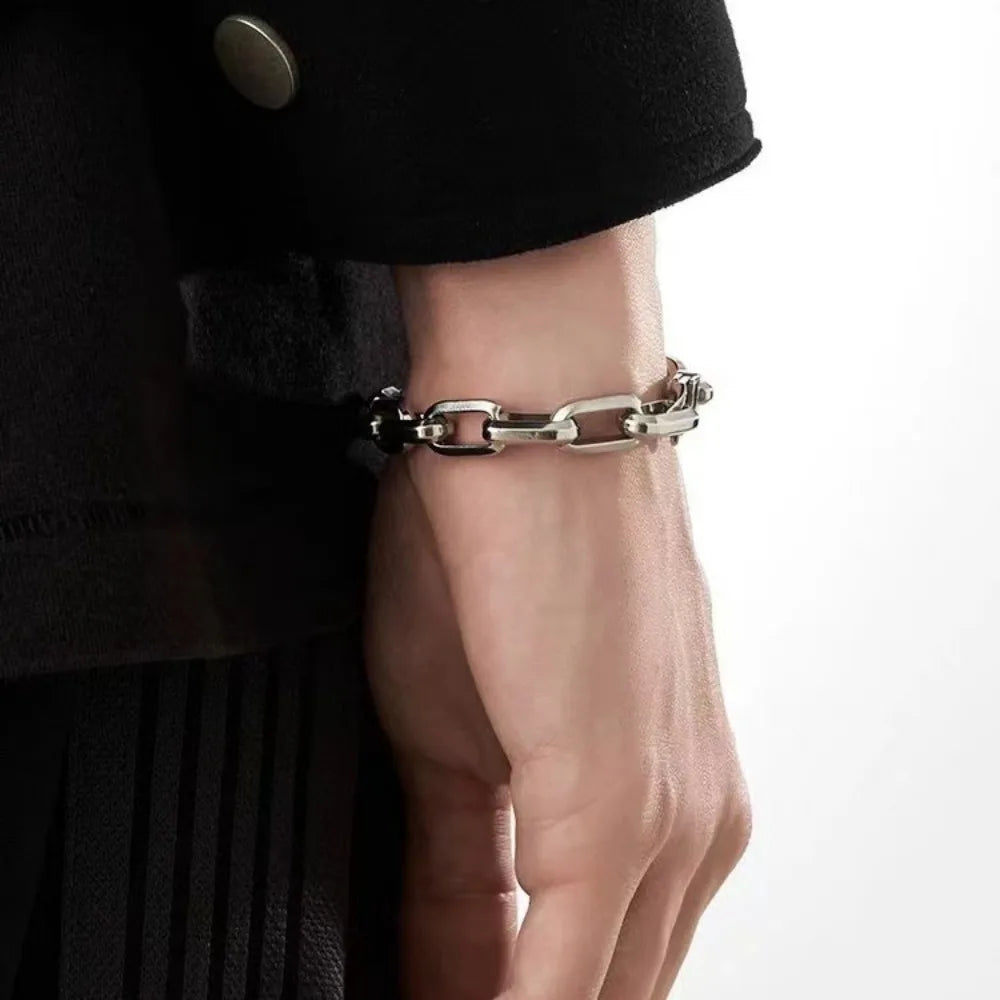 Men's Cuban Thick Chain Industrial Style Hip-hop Punk Trendy  Hand Stainless Steel Cross Chain Bracelet