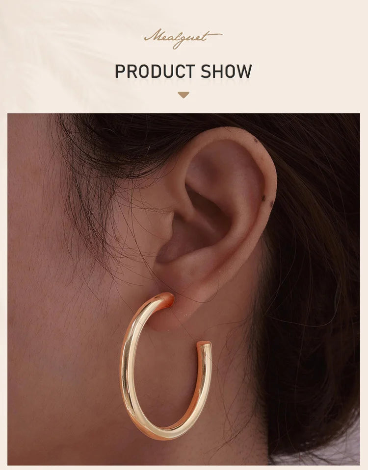 Waterproof Chunky Circle Hoop Earrings For Women, Gold Plated Stainless Steel Loop Earring 25/42/50/63mm