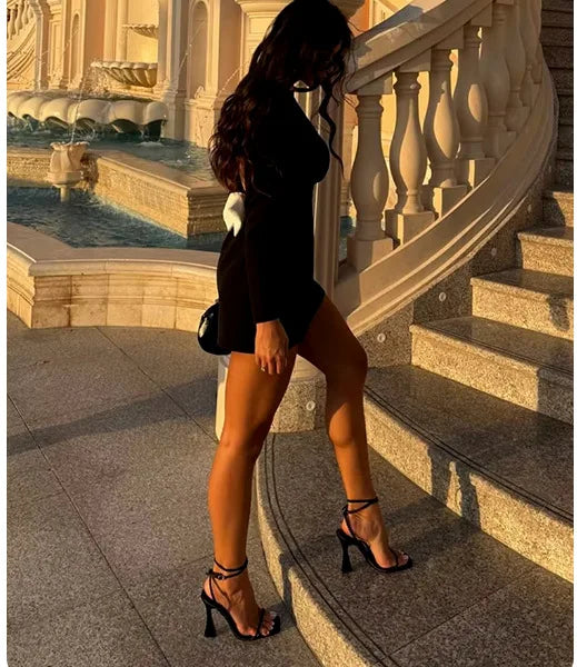 Elegant Bow Hollow Out Mini Dress - Short Sleeve A-Line Party Dress