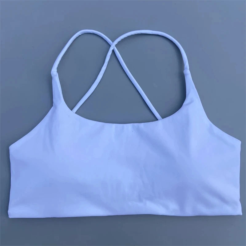 Solid Color Cross Back Fitness Bra - High Strength Yoga Top