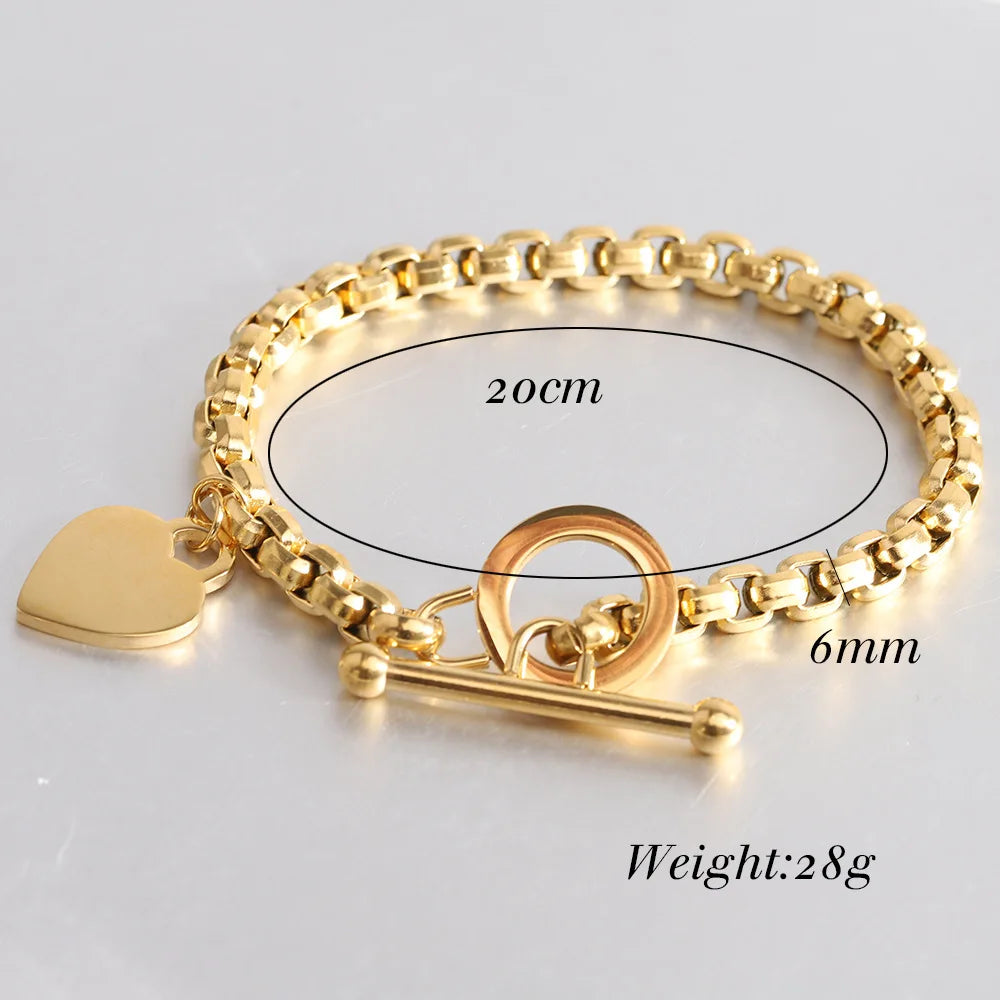 HNSP 6MM Hand Chain Stainless Steel Heart Bracelet For Women OT Lock Girls Jewelry Accessories Party Birthday Gift