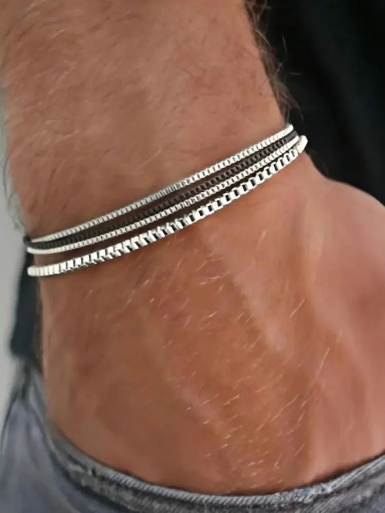 Simple Stainless Steel Multi-layer Chain Men Bracelet Retro Box Chain Bracelet Fashion Jewelry Fashion Women Accessories Gifts