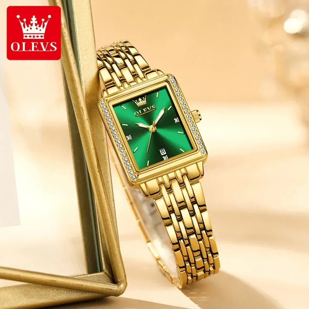 OLEVS Women's Watches Luxury Golden Stainless Steel Woman Watch Luminous Waterproof Quartz Wrist Watch Fashion Watches for Women