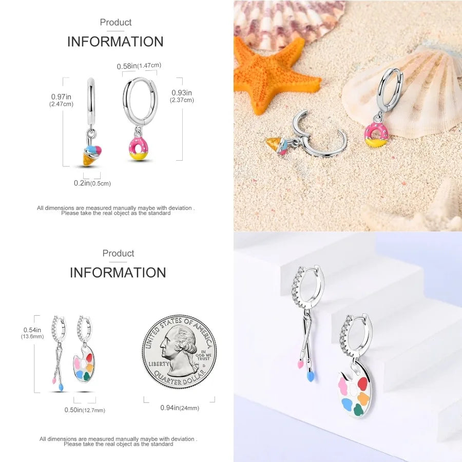 Unicorn Earrings 925 Sterling Silver Original Zircon Elephant Feather Dog Cat Blue Star Small Earrings For Women Jewelry Gift