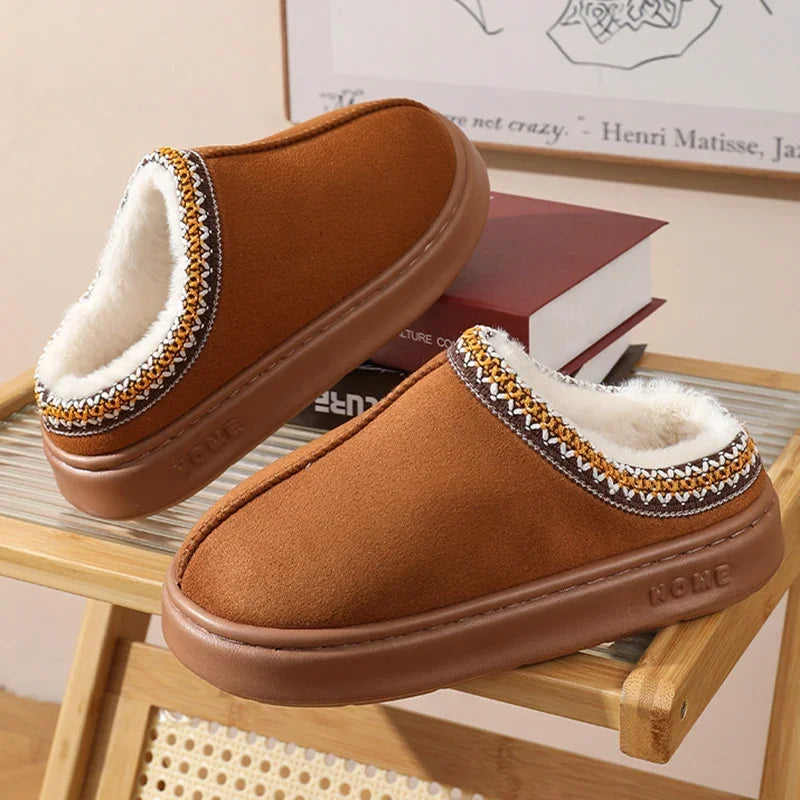 New Fashion Fluffy Platform Slippers - 2025 Winter Plush Warm Home Shoes