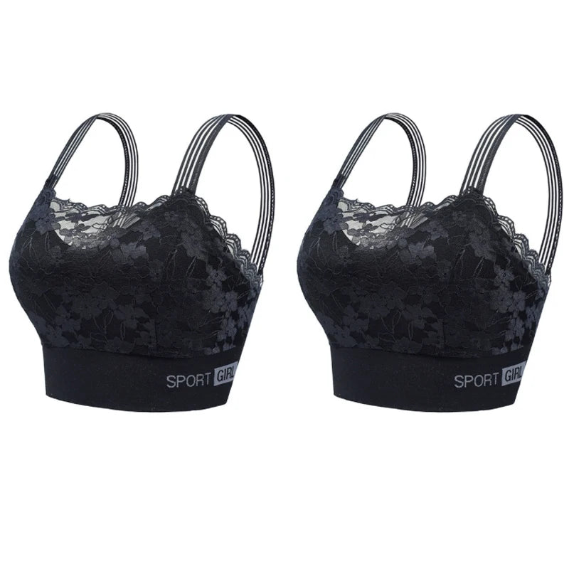 2PCS Women Lace Bras - Wireless Bralette Vest Style Tube Tops