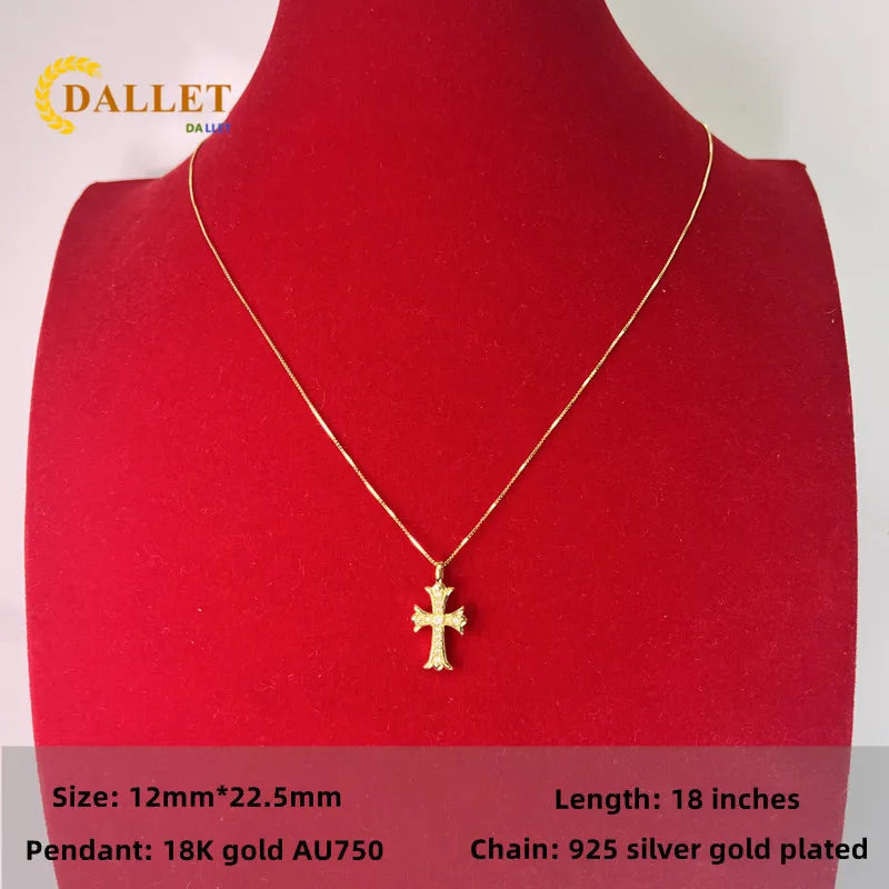 DALLET 100% Real 18K Gold Pendant Women's Cross Necklace AU750 Fashion Party High Quality Accessories Luxury Original Jewelry