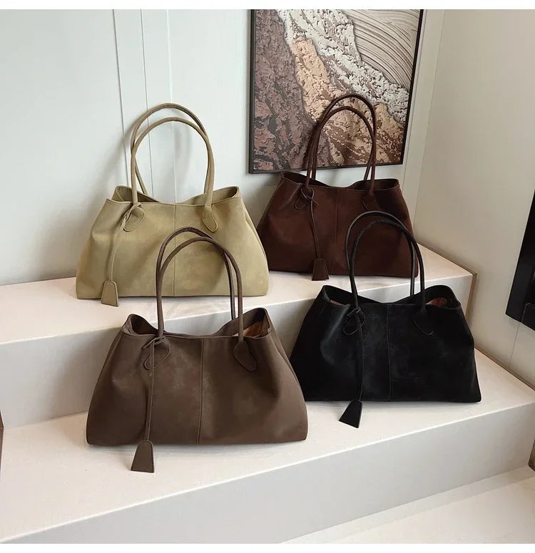 Faux Suede Solid Color High Quality Fashionable Versatile Handbag 2025 Women's Product Hot Selling  Large Capacity Shoulder Bag