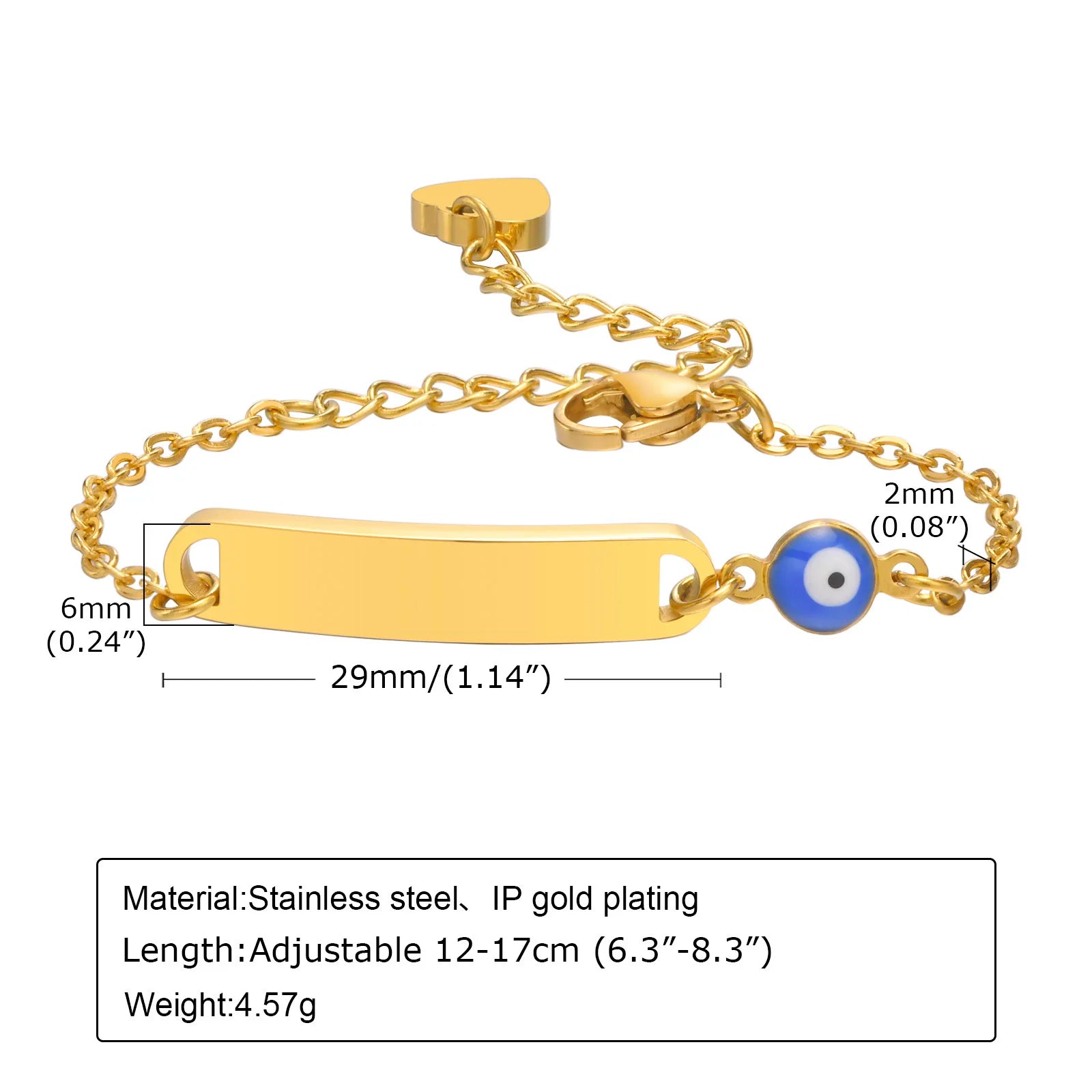 Hamsa Evil Eye Chain Bracelet  for Little Boy Girl, Engrave Customized Name Bracelet, Hand of Fatima Lucky Jewelery