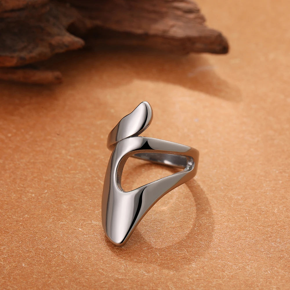 Irregular Geometric Smooth Metal Open Rings for Women Men Statement Thick Dome Finger Ring Adjustable Stainless Steel Jewelry