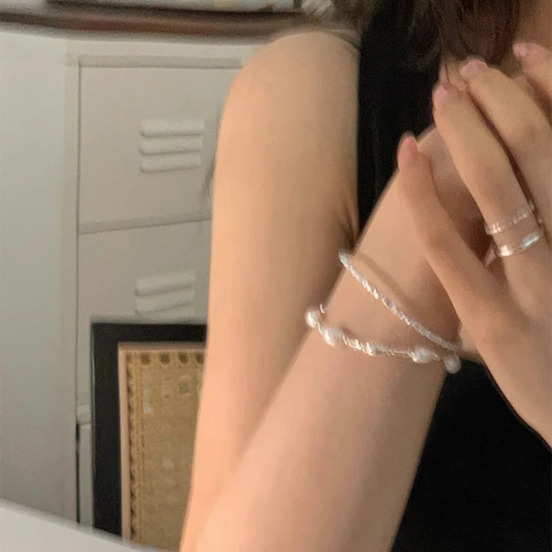 VENTFILLE 925 Sterling Silver Double Layer Pearl Bracelet for Women Girl Design Bead Korean Jewelry Dropshipping
