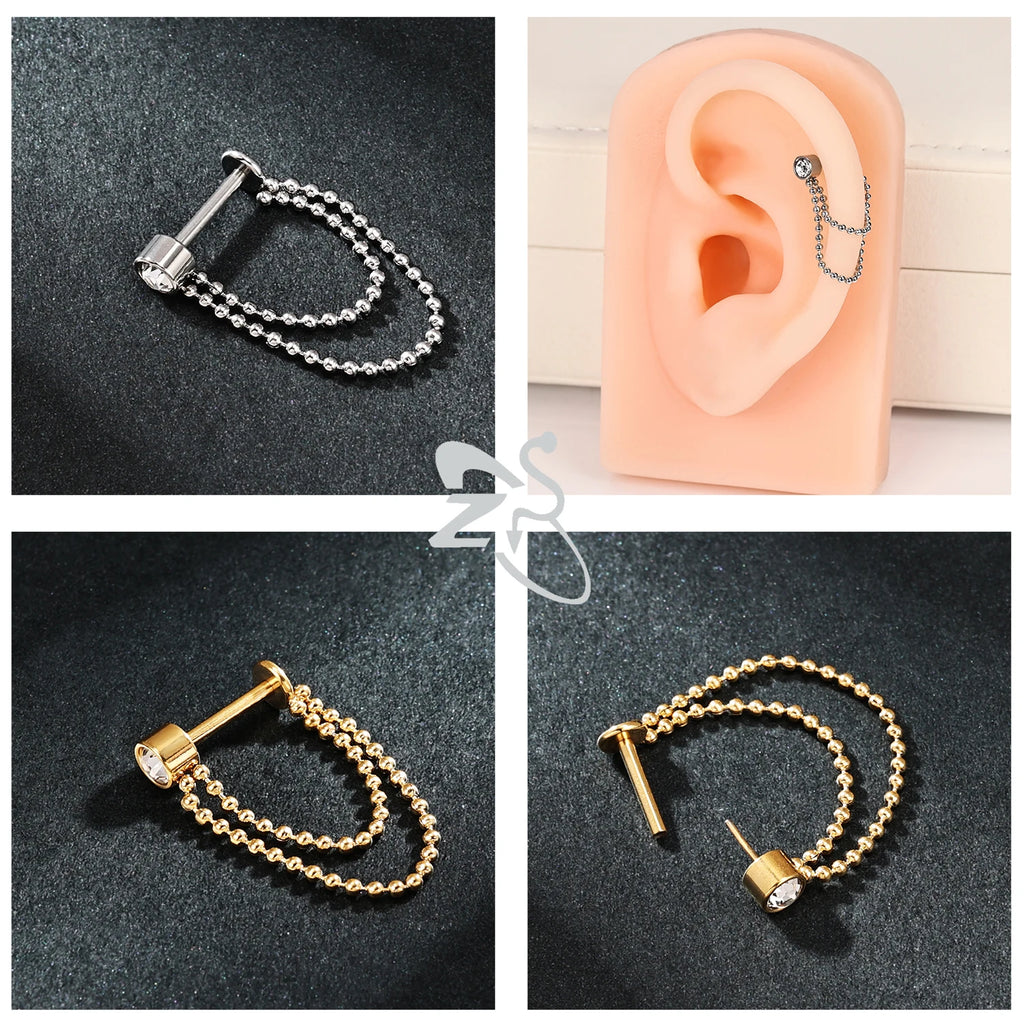 ZS 1PC 16G/18G Stainless Steel Ear Studs O-Shaped Stud Earrings Plug In Gold Color Cartilage Earring Heart Ear Piercings Jewelry