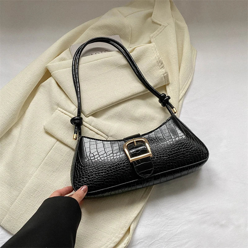 French Simple Solid Color PU Leather Shoulder Bag Fashion Versatile Handbag Underarm Bag For Women Hand Shoulder Bag