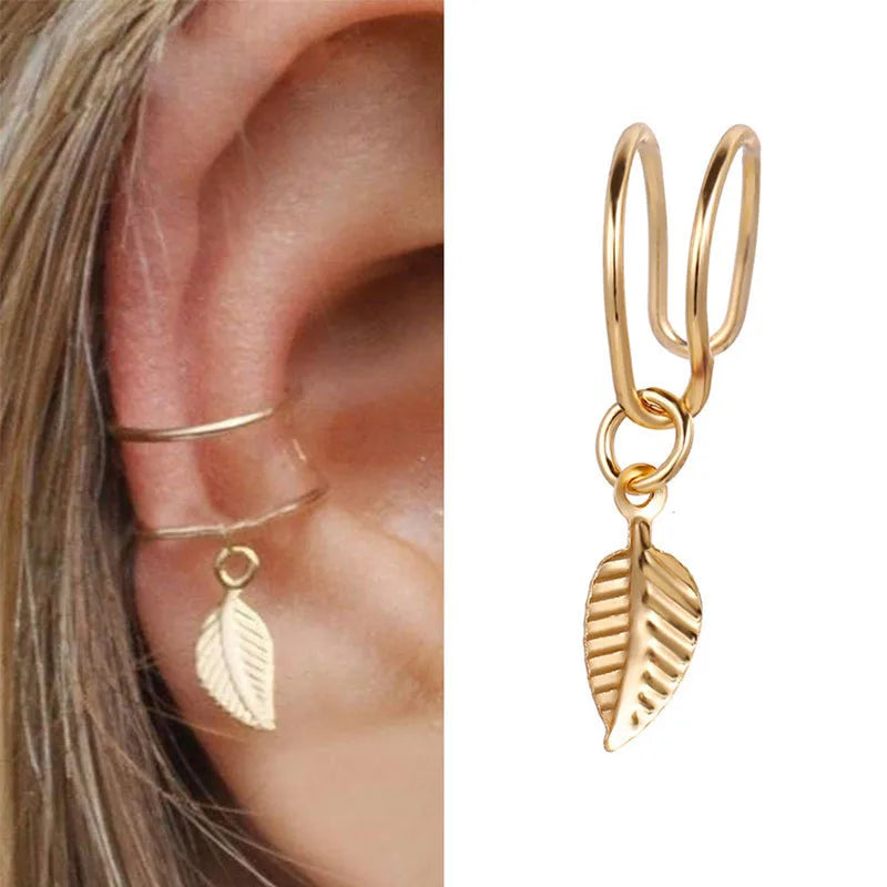 KOTiK 2024 New Gold Silver Color Leaves Clip Earrings for Women Fashion Ear Cuff Non-Piercing Earrings Set Trend Jewelry Gift