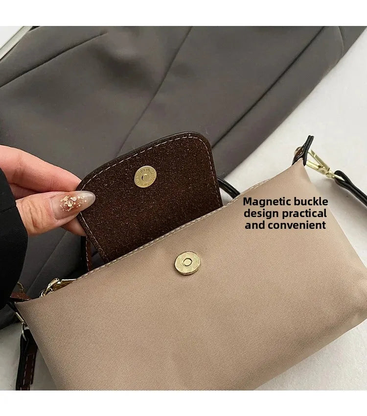 Retro Fashion Nylon Dumpling Bag Women's Crossbody Handbag Soft Polyester Lining Zipper Closure Shoulder Bag Handbag