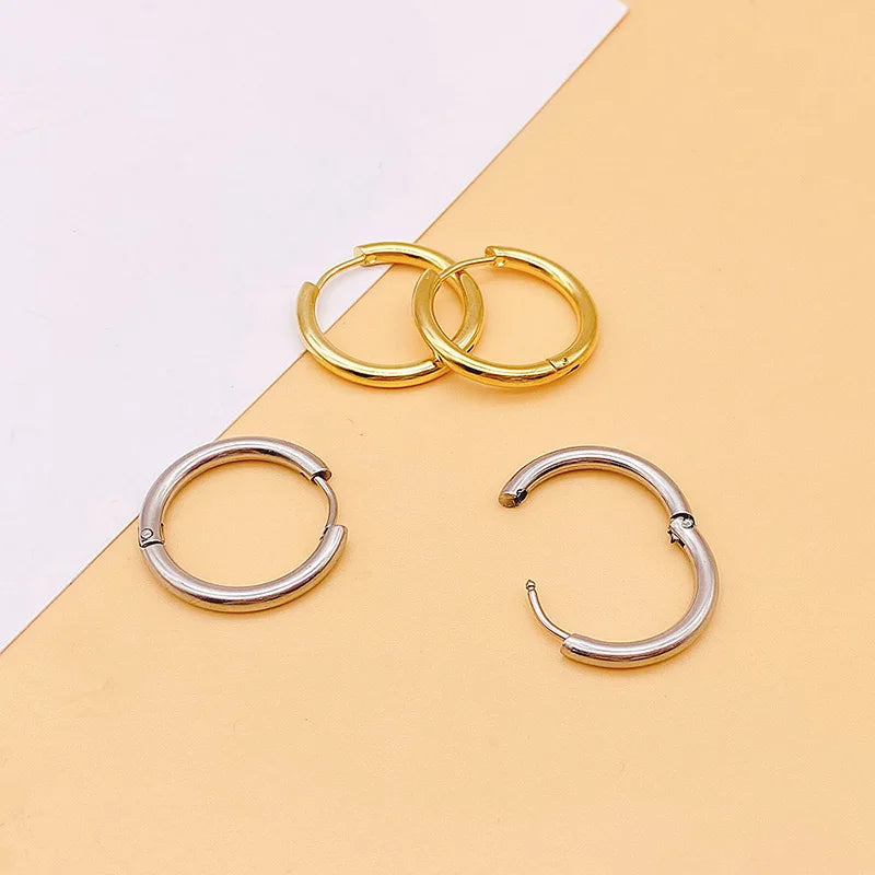 4Pairs Stainless Steel Solid Round Rings Huggies Earrings Set for Women Men Stackable Gold Plated Tiny Ear Cartilage Hoops