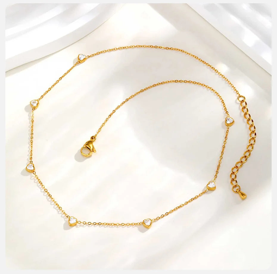 Vnox Shiny CZ Stones Heart Chain Necklace For Women,18k Gold Plated Simple 45cm Length Collar, Love Statement Jewelry Gift