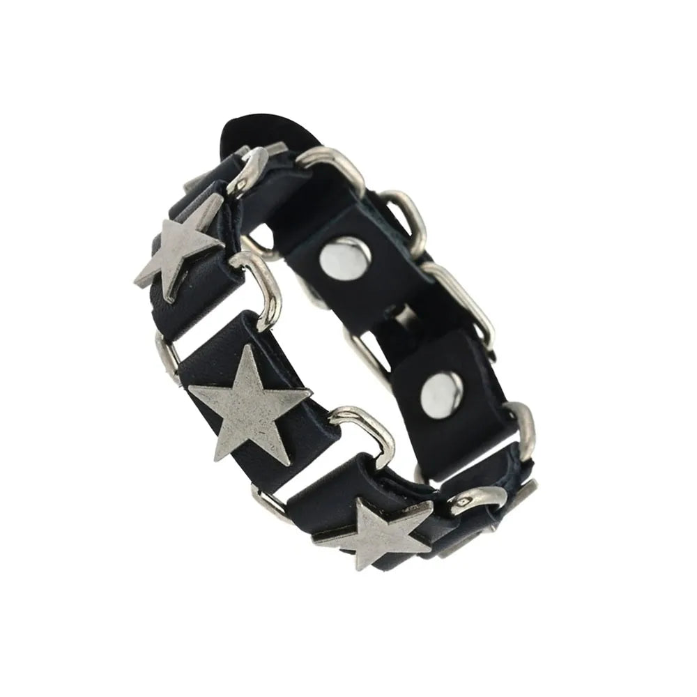 2024 Punk Dark PU Bracelet For Women Men Hip Hop Rock Chain Multi Layered Bracelet Trend Retro Gothic Jewelry Dancer Accessories
