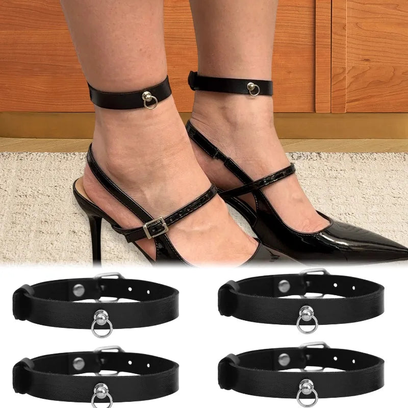 2pcs Ankle Belts Anklet Black O-Ring Ankle Punk Leather Necklace Feather Anklet Men Women Alloy Pendant Accessories Y2K Bracelet