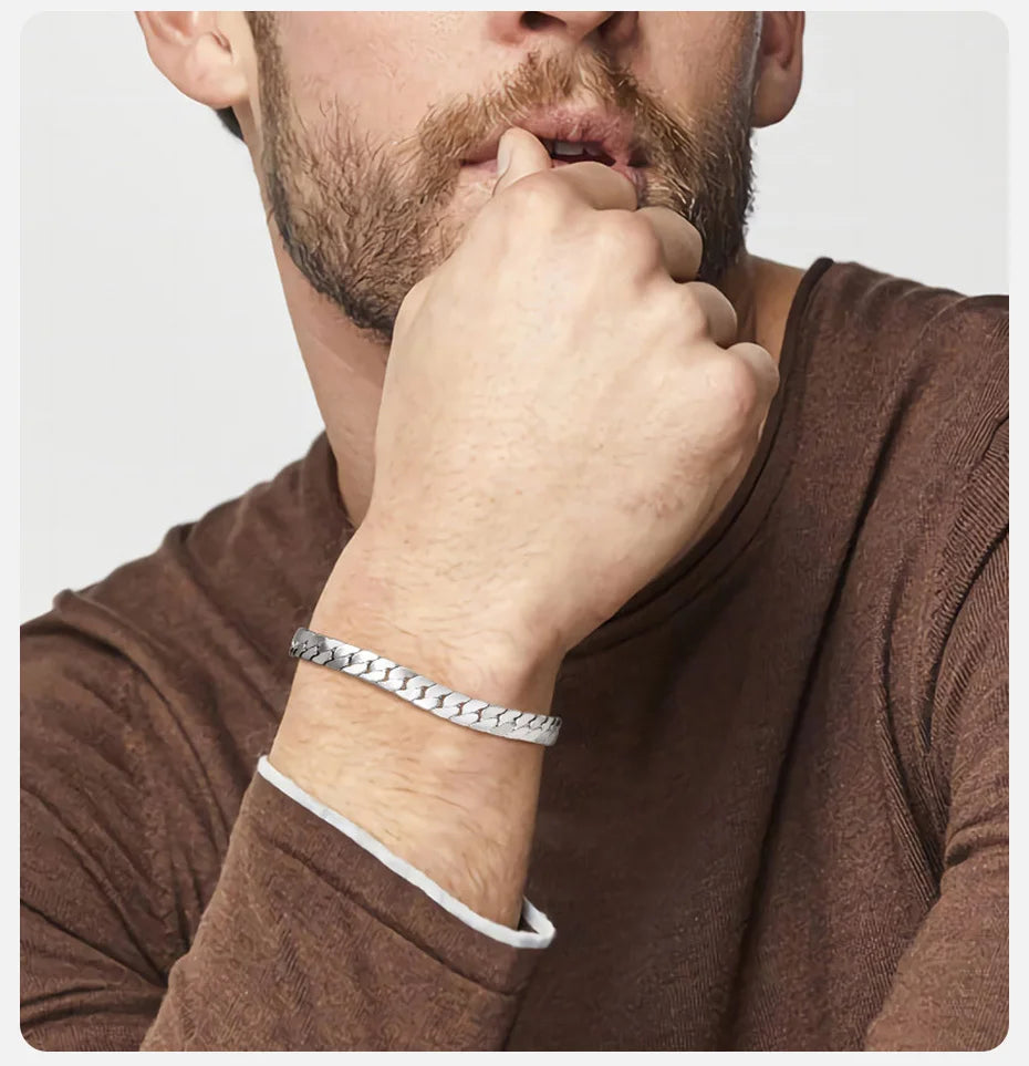Vnox Waterproof Cuban Chain Bracelets for Men Women, Never Fade Simple Stainless Steel Flat Miami Curb Link Chain Wristband