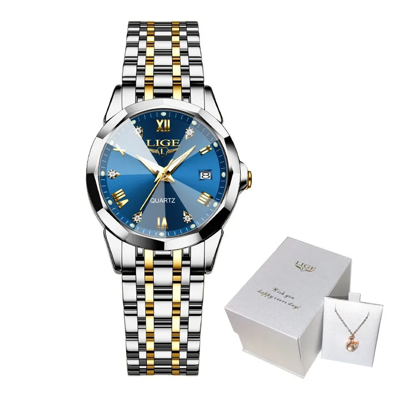 LIGE Elegant Ultrathin Nordic Simple Style Quartz Movement Women's Wristwatch Fashion Stainless Steel Bracelet Belt Woman Watch