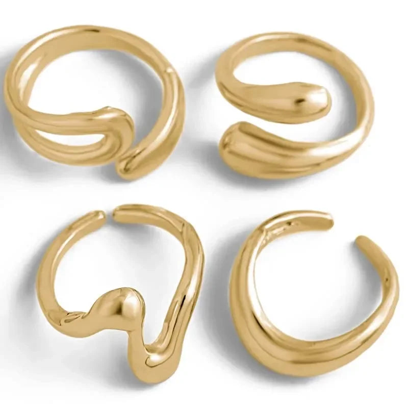 4Pcs/Set Fashion Silver Color Irregular Geometric Open Rings For Women Men Punk Metal Adjustable Knuckle Joint Ring Jewelry Gift