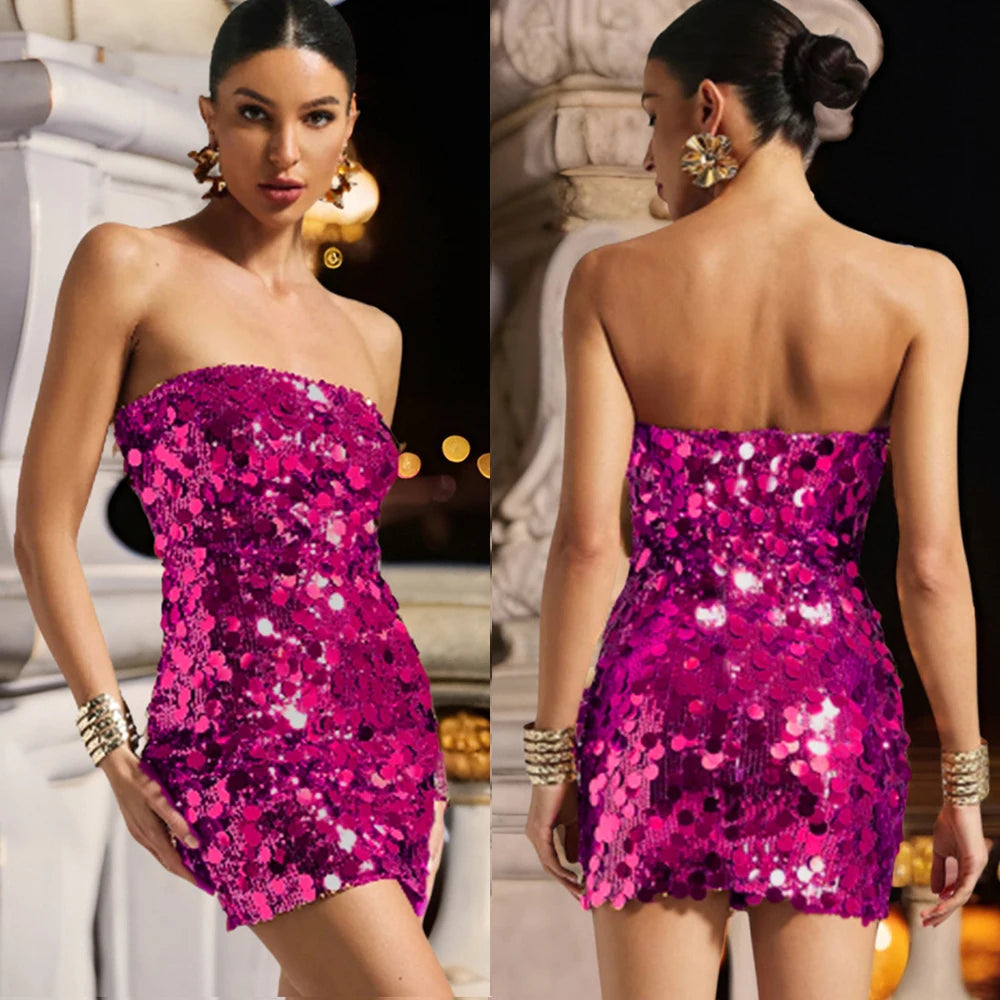 Sequins Strapless Mini Dress - Sexy Nightclub Party Evening Dress