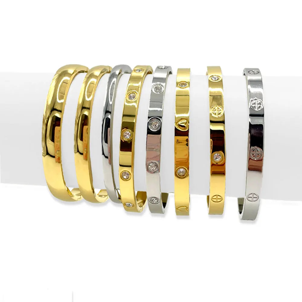 Fashion Design Gold Color Zircon And Cross Nut Nail Bangle Gold & Stainless Steel For Woman Bracelet buckle Classic jewelry