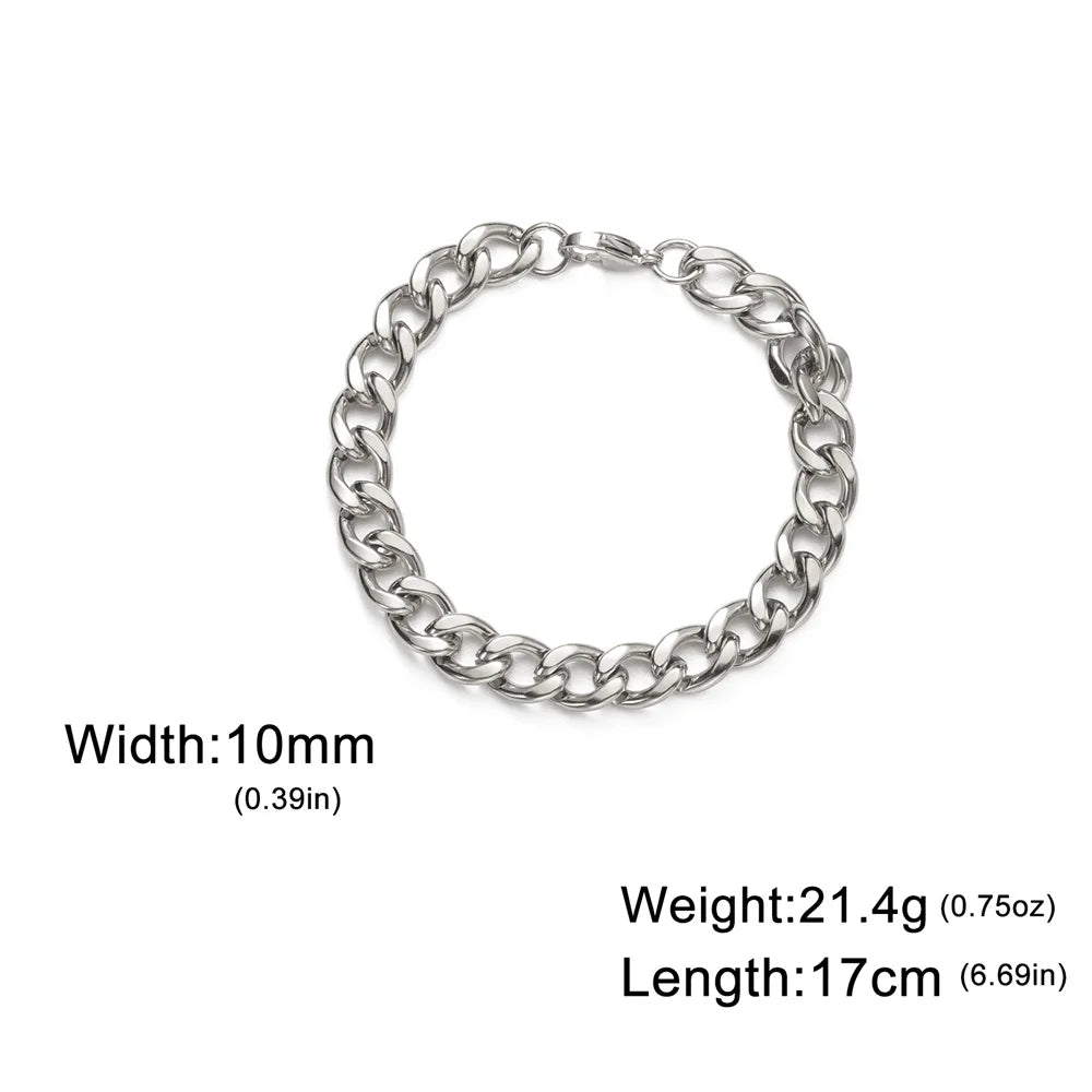 My Shape Fashion Cuban Chain Men Bracelet Stainless Steel 3/5/7/9mm Width Chain Bracelets Figaro Chain Boy Wrist Jewelry Couple