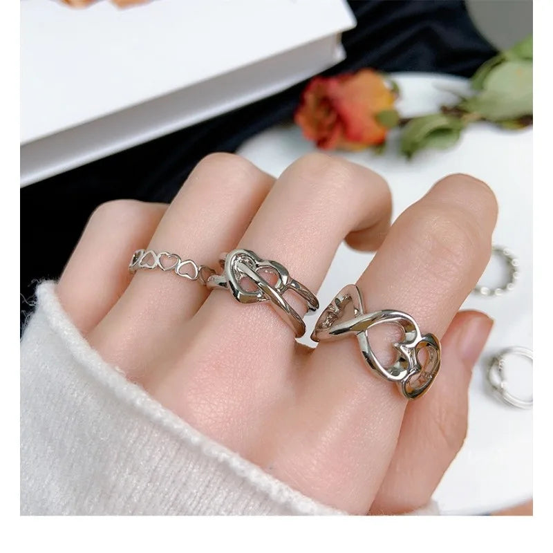 3pcs Cold Wind Starlight Inlaid Zircon Open Ring Set Handicraft, Soul Collision Trendy Jewelry Accessories 2024