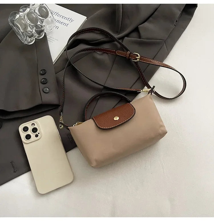 Retro Fashion Nylon Dumpling Bag Women's Crossbody Handbag Soft Polyester Lining Zipper Closure Shoulder Bag Handbag